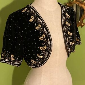 Moyna black velvet beaded & embroidered shrug